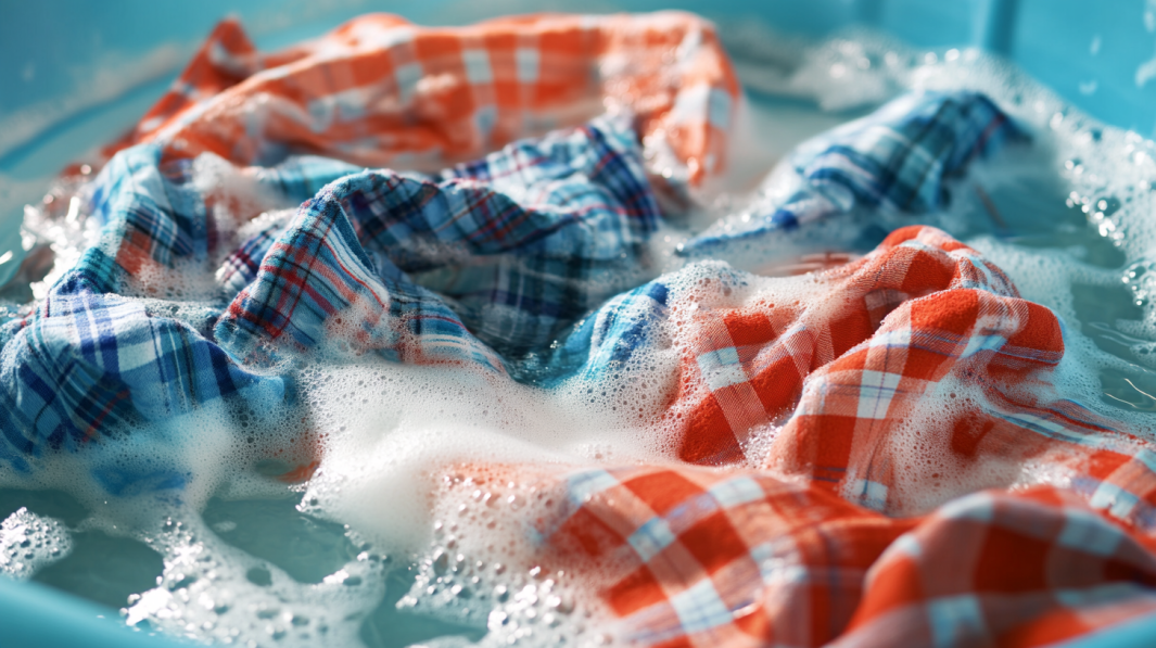 Clothes Soaked in Soapy Water, Possibly for Removing Diesel Smell